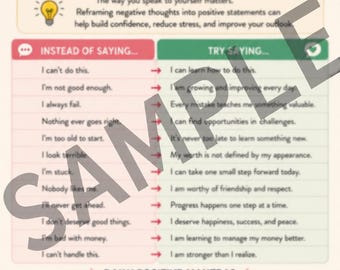 Positive Mindset Quickie Printable | Thought Reframe Guide (Digital Download)