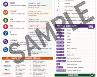 Excel Formulas Shortcuts Guide | Spreadsheet Reference (Digital Download)