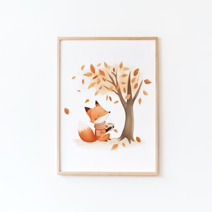 Poster di volpe per la cameretta dei bambini, decorazione murale di animali del bosco, decorazione della cameretta dei bambini, illustrazione della cameretta dei bambini