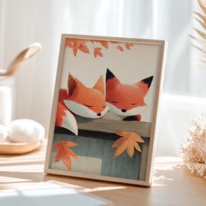 Poster per bambini per la decorazione murale di Tendre Imaginaire, volpi addormentate, illustrazione per la decorazione della camera da letto