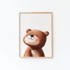 Decoración de habitación infantil con osito de peluche suave gouache, póster relajante para bebé A4 o 30x40 cm, regalo de nacimiento original