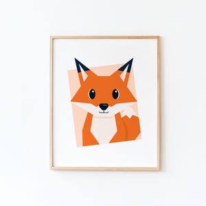Décoration chambre enfant renard par Tendre Imaginaire, affiche murale moderne renard géométrique orange