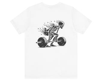 Skeleton Deadlift Unisex Tee Shirt, Weightlifting Graphic Workout Top, Fitness Skeleton Tshirt, Gym Muscle Tee, Crossfit Deadlifting Shirt