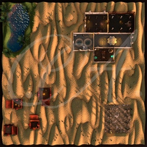 Oasis VTT - D&D DND Pathfinder VTT Battle Map - Desert Oasis Encounter Terrain