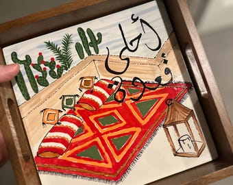 Ceramic tile wood tray