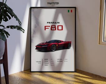 Ferrari F80 Supercar Poster Print – Modern Red Sports Car Wall Art for Office Decor