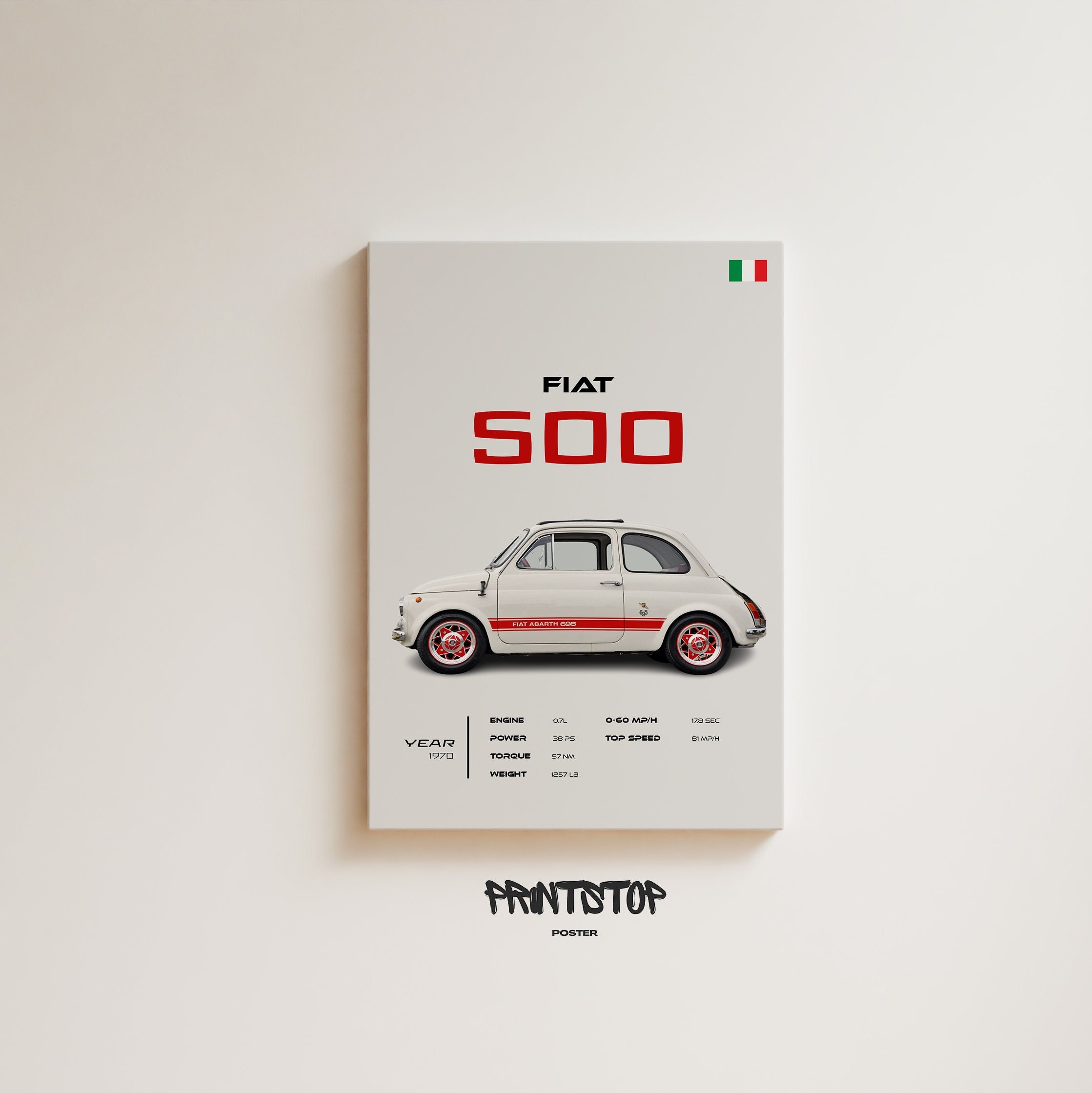 Vintage 1970 Fiat 500 Poster, Classic Italian Car Wall Art, Retro ...