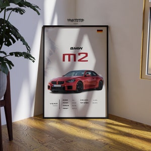 BMW M2 Auto Poster, Hochleistungs-Automobil-Wandkunst, moderner roter Sportwagen-Druck, Sammlerstück Auto-Dekor, Geschenk für Autoliebhaber