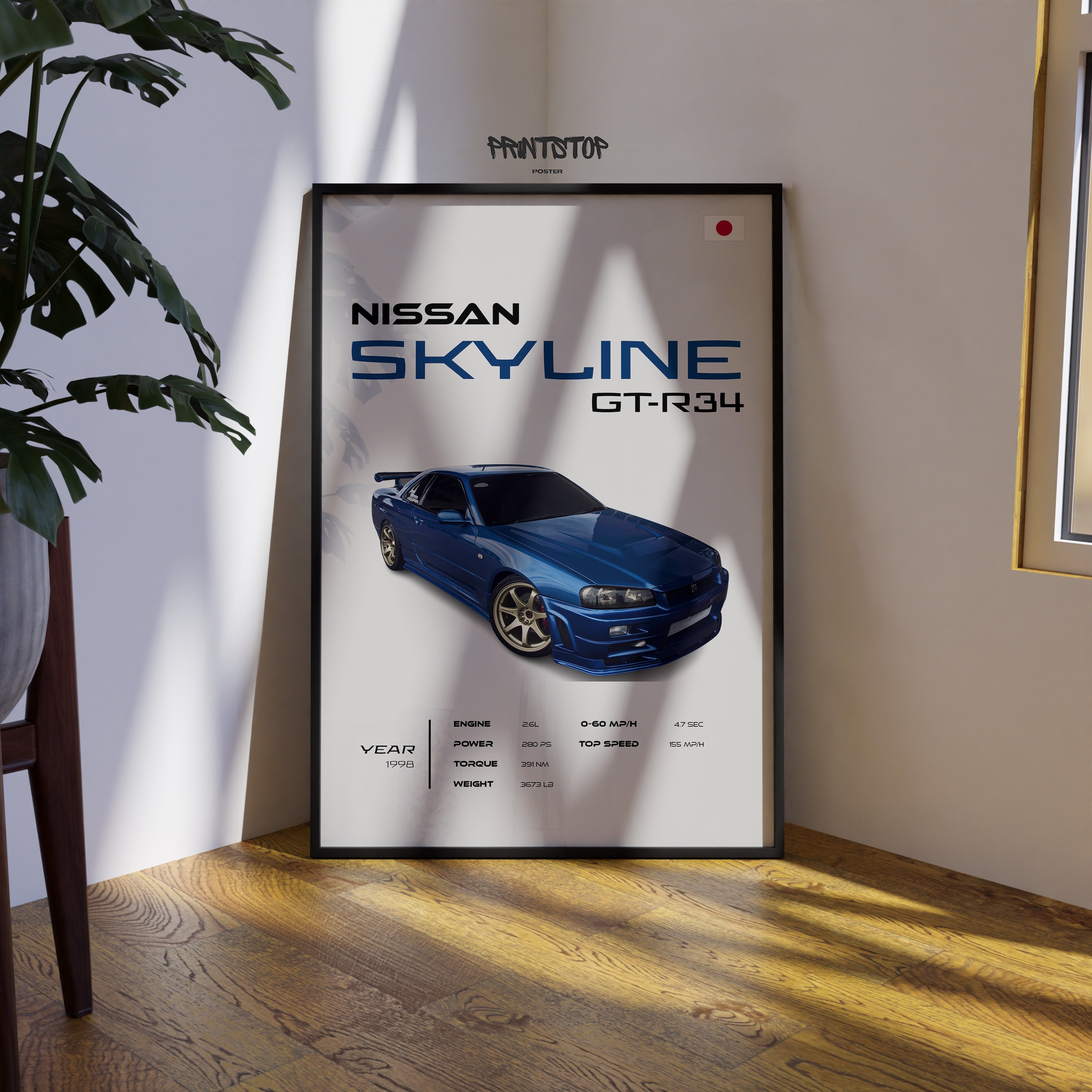 日産スカイライン GT-R34 ポスター：JDM カーウォールアート - Etsy 日本