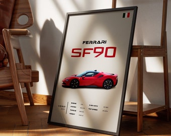 Ferrari SF90 Poster: 2019 Model Specs, Luxury Car Wall Art