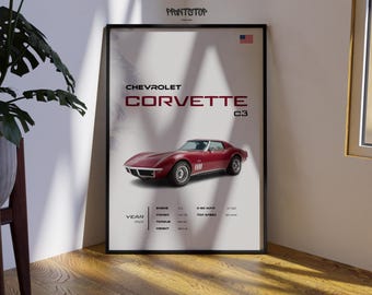 Poster Chevrolet Corvette C3 : oeuvre d&#39;art murale de voitures anciennes