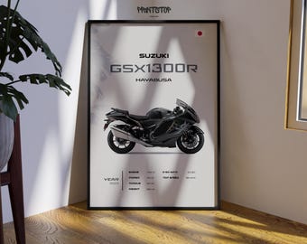 Suzuki Hayabusa GSX1300R Poster – Motorcycle Wall Art, Sportbike Print, Garage Decor