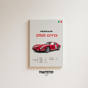 Ferrari 250 GTO Poster - 1963 Classic Racing Car Wall Art - Vintage Italian Car Print - Automotive Decor - Gift for Ferrari and Racing Fans