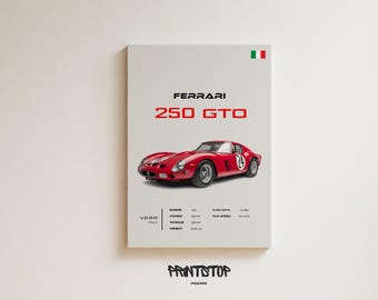 Poster Ferrari 250 GTO : affiche de voiture de course italienne classique de 1963