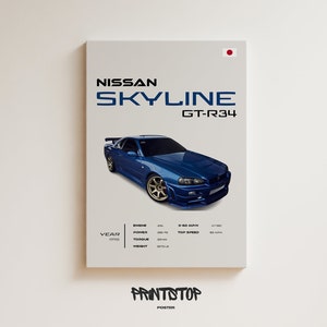 Scania Skyline R34 Poster, JDM Legende Wandkunst, hochwertiger Oldtimer-Druck, perfektes Geschenk für Autoliebhaber