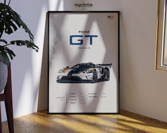Ford GT Mark II Poster, Supercar Racing Car Wall Art