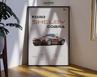 1966 Ford Shelby Cobra Classic Car Poster, Collector&#39;s Car Wall Art, Vintage Automobile Print, Home Garage Decor, Gift for Car Lovers