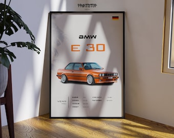 Plakat BMW E30: Sztuka ścienna dla miłośników zabytkowych samochodów