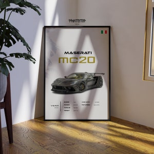 Maserati MC20 Auto Poster, Luxus Sportwagen Druck, Automobil Wandkunst, Geschenk für Auto-Enthusiasten, modernes Wohndekor