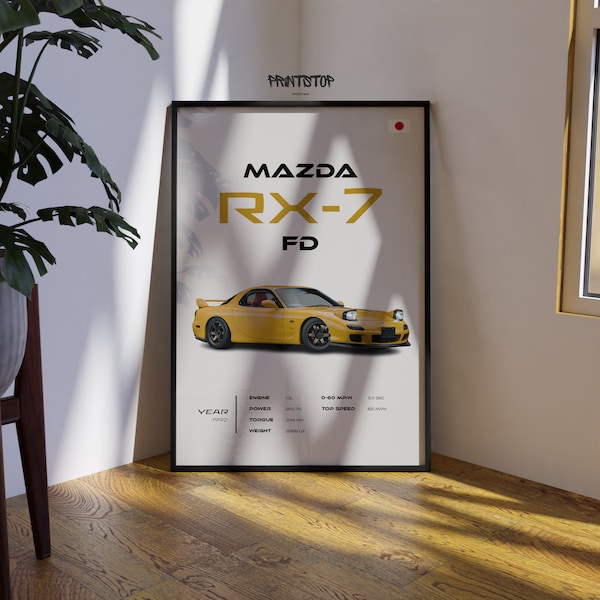 Mazda RX-7 FD 1992 Poster, Iconic Japanese Rotary Engine Sports Car Print, Collector's Edition for Car Enthusiasts