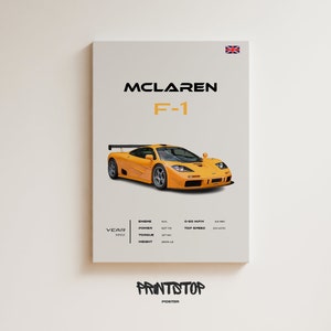 1992 McLaren F1 Auto Poster Design, Einzigartige Automobile Wandkunst, Sammlerstück McLaren F1 Druck, Perfektes Geschenk für Autofans