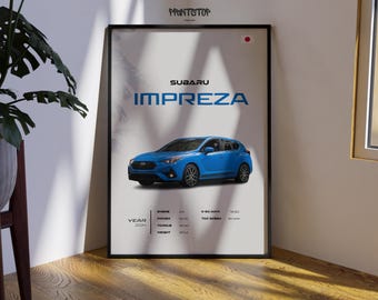 Subaru Impreza Poster, Modern Car Wall Art, JDM Hatchback Print