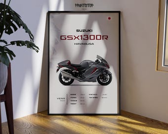 Suzuki Hayabusa GSX1300R Poster – Motorcycle Wall Art, Sportbike Print, Garage Decor