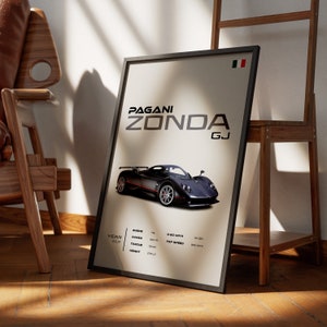 Póster del Pagani Zonda GJ, impresión de superdeportivo de lujo, arte mural automotriz, edición de coleccionista, decoración de modelo de coche de 2009, regalo para entusiastas de los coches.