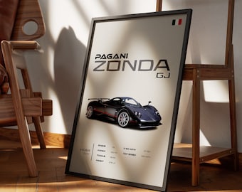 Pagani Zonda GJ Car Poster, Luxury Supercar Print, Automotive Wall Art, Collector&#39;s Edition, 2009 Model Car Decor, Gift for Car Enthusiasts