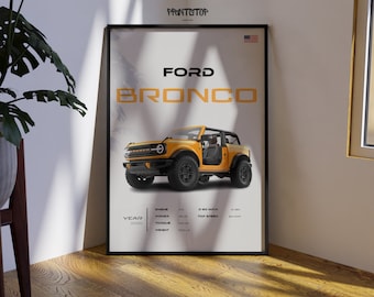 Ford Bronco Poster, Modern Car Print, Vintage Off Road Vehicle Art, American Classic SUV, Fine Art Print, Car Enthusiast Gift