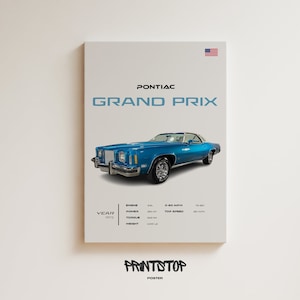 Póster de coche clásico Pontiac Grand Prix de 1972, impresión de automóvil vintage, decoración de coleccionista, arte mural de muscle car americano de los años 70