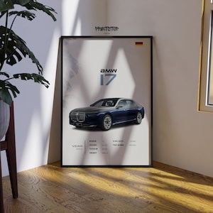 BMW i7 Luxuslimousine Poster, Elektrofahrzeug Druck, Modernes Auto Wandkunst, Auto Decor, Geschenk für Autoliebhaber