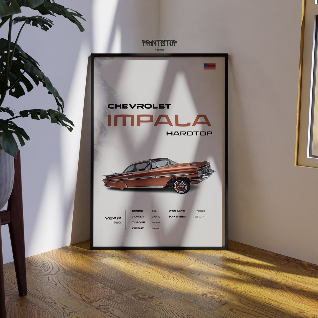 1960 Chevrolet Impala Hardtop Poster, Classic Car Wall Art, Automotive