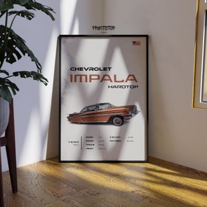 1960 Chevrolet Impala Hardtop Poster, Classic Car Wall Art, Automotive Decor, Retro Car Print, Collector&#39;s Gift