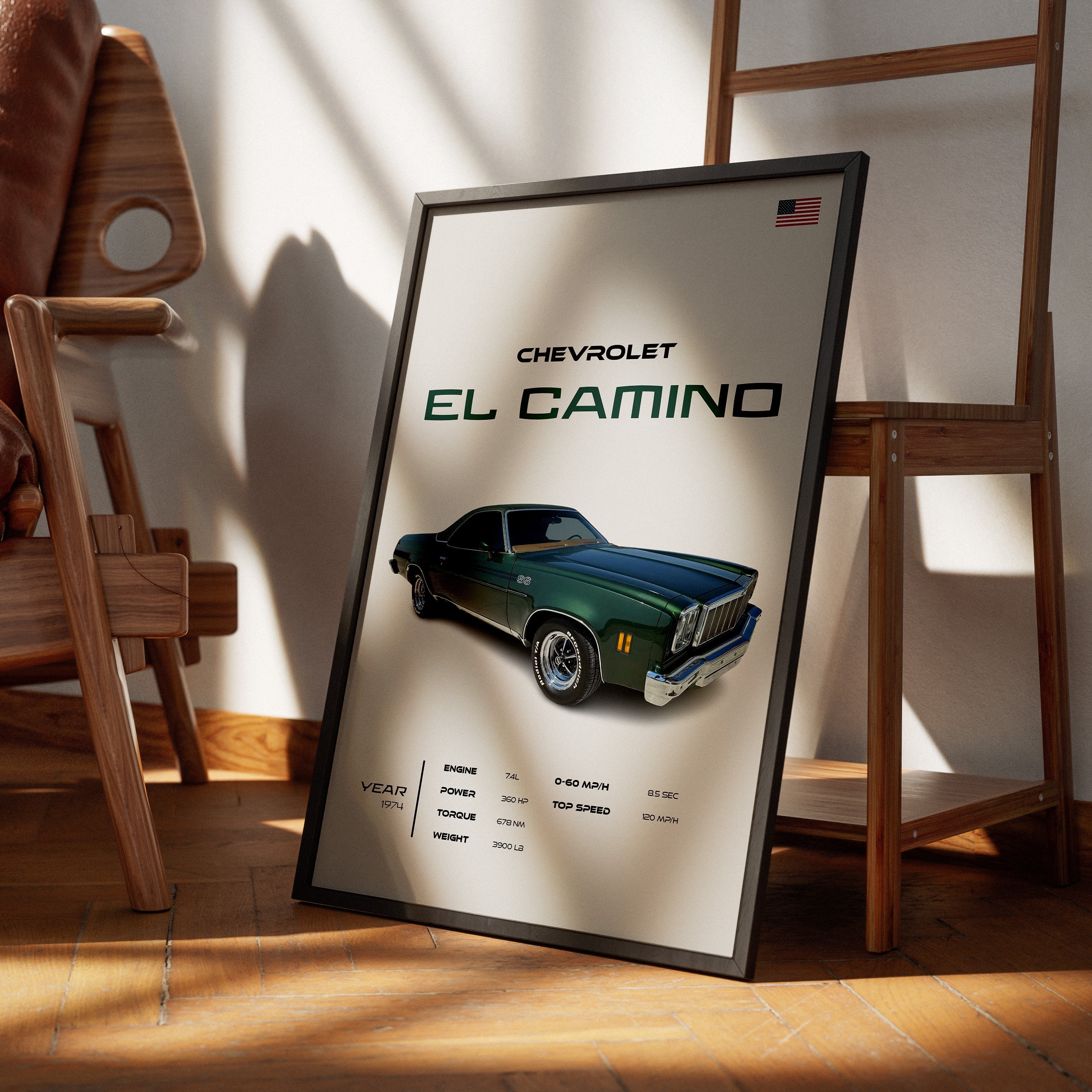 1974年式シボレー エルカミーノ SS ポスター：クラシックマッスルカー