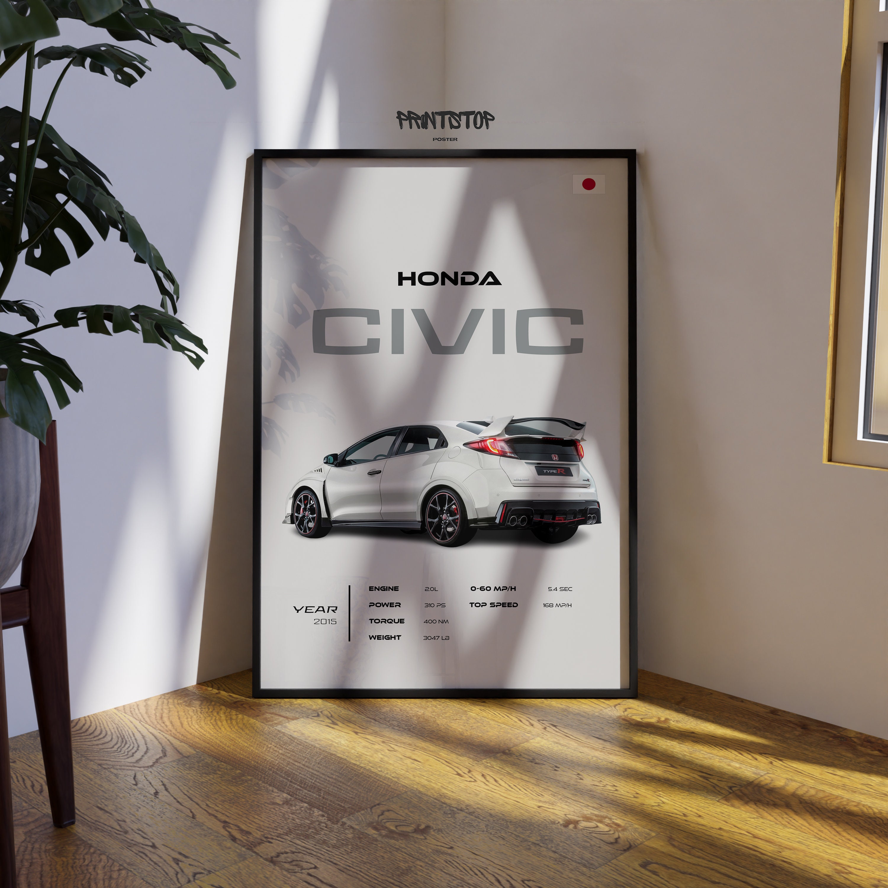 Honda Civic Type-r Poster: JDM Car Illustration, Automotive Wall