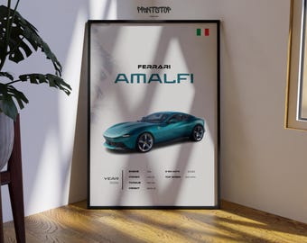 Ferrari Amalfi Poster | Luxury Italian Sports Car Wall Art | Garage Decor