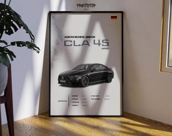 Mercedes CLA45 AMG Poster, Sport Sedan Wall Art, Luxury Car Print,