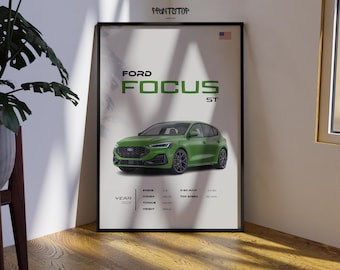 Focus ST Poster, Automotive Room Decor, Garage Wall Art