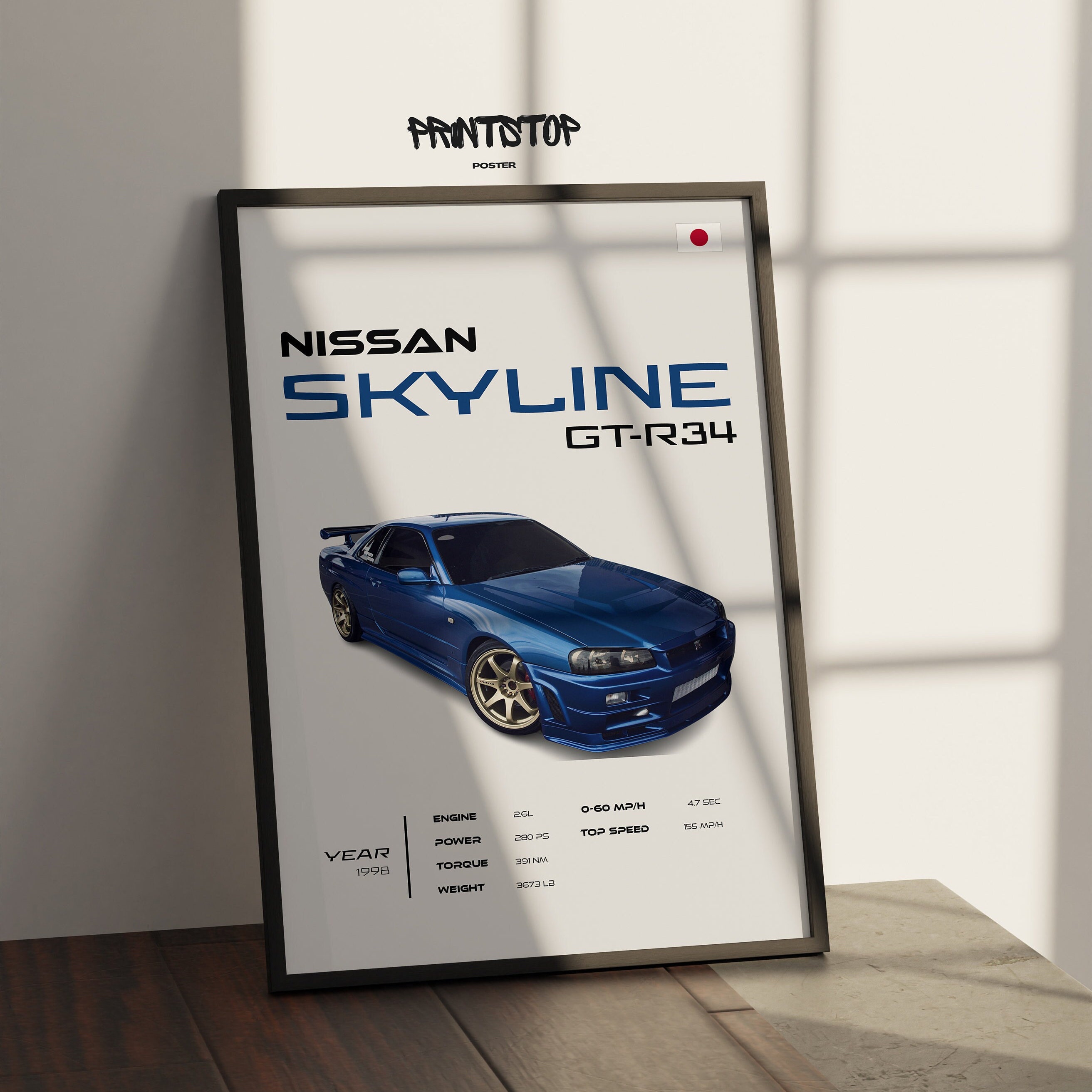 日産スカイライン GT-R34 ポスター：JDM カーウォールアート - Etsy 日本