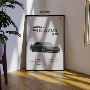 Klassisches issan Silvia S14 Auto Poster, 1993 Modell, Automobil-Wanddekor, überlegene Druckqualität, Innendekoration, Auto-Buffet-Geschenk