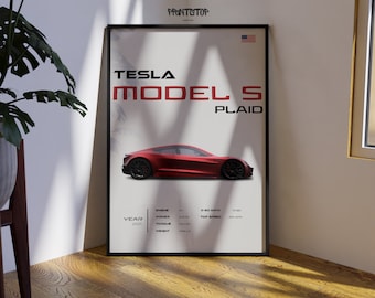 Tesla Model S Plaid Poster, Automotive Wall Art