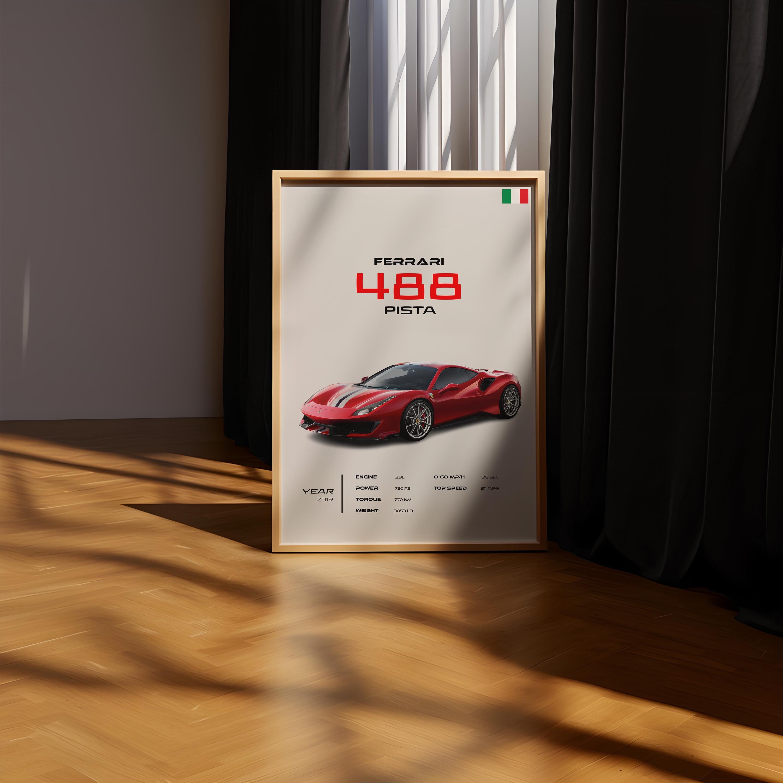 Ferrari 488 Pista Poster | Supercar Wall Art Print | Garage Decor