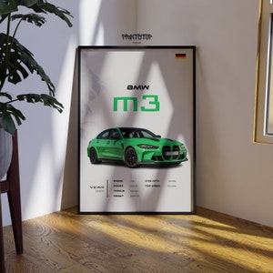 Póster del BMW M3, arte mural de coche turboalimentado, impresión decorativa automotriz, coche de alto rendimiento ecológico, arte de oficina y garaje, regalo para amantes de los coches