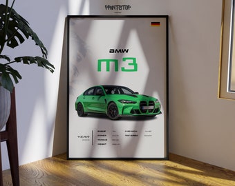 BMW M3 Poster: Green Turbocharged Car Art Print
