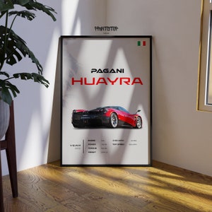 Pagani Huayra Auto Poster, 2012 Modell Luxus Supersportwagen Wandkunst, italienisches exotisches Auto für Autoliebhaber