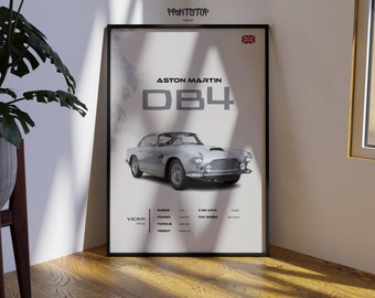 1958 Aston Martin DB4 Poster: Vintage British Car Print