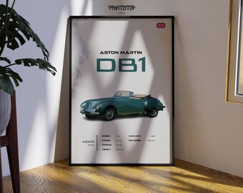 1948 Aston Martin DB1 Poster: Vintage British Sports Car Print