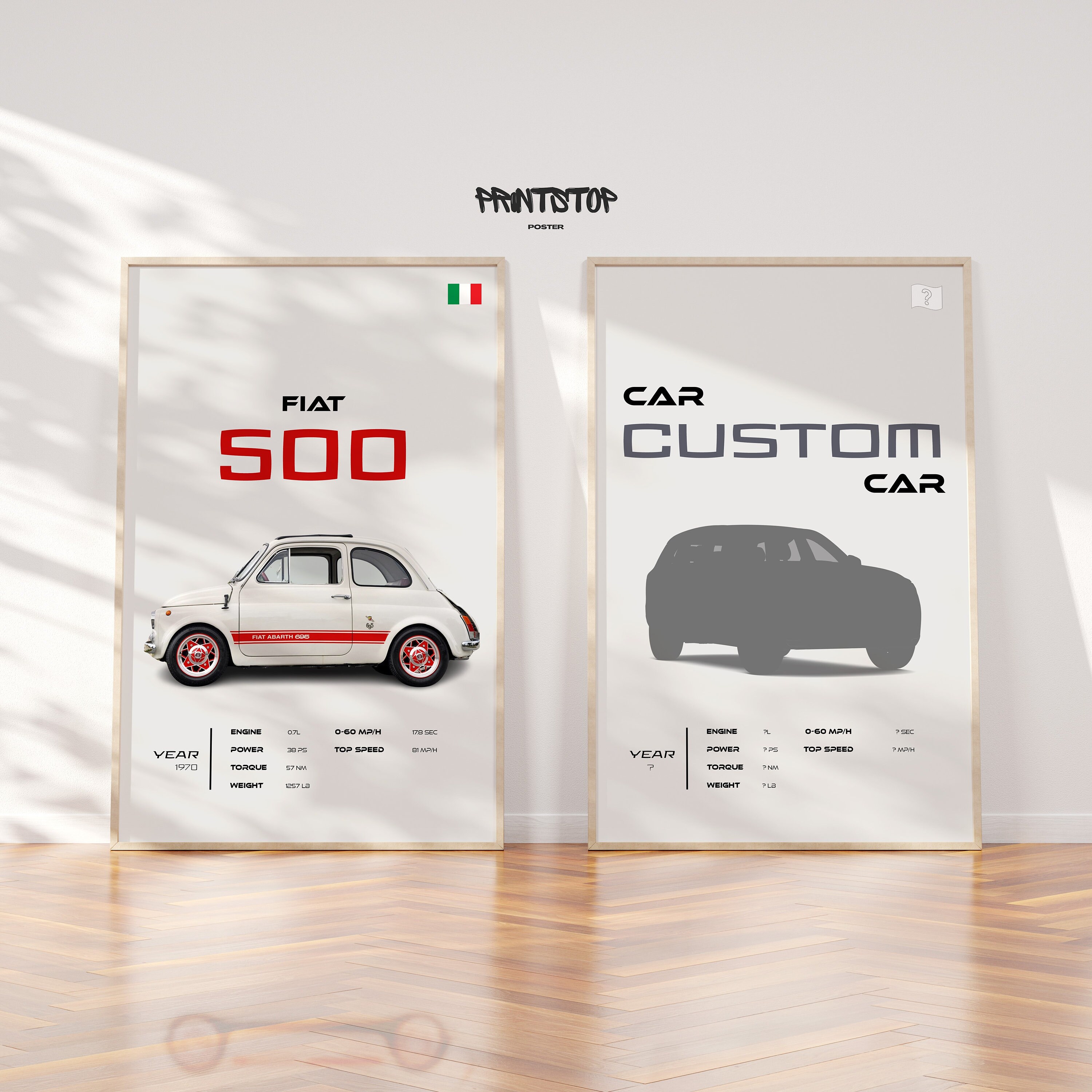 Vintage 1970 Fiat 500 Poster, Classic Italian Car Wall Art, Retro ...