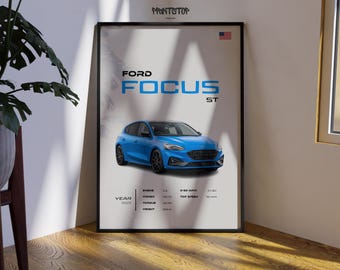Ford Focus ST Poster, Garage Wall Decor, Sport Car Print